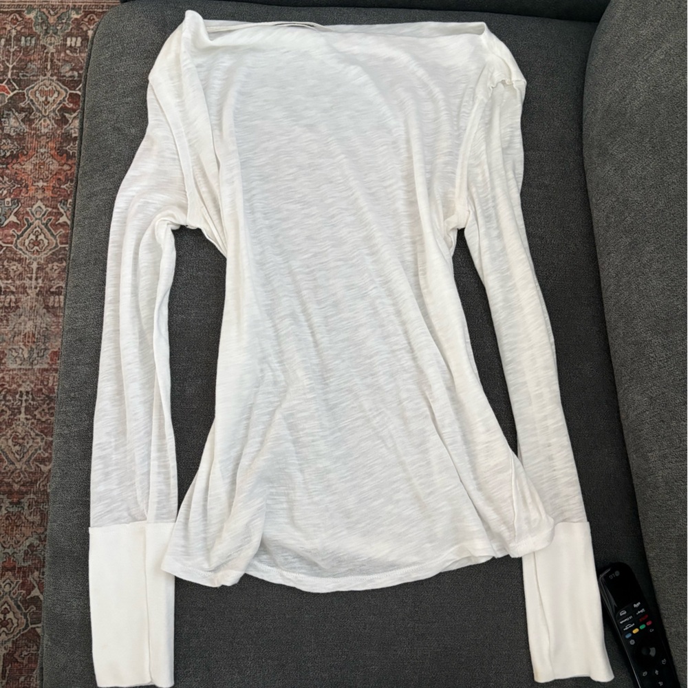 Free People White Long Sleeve Tee